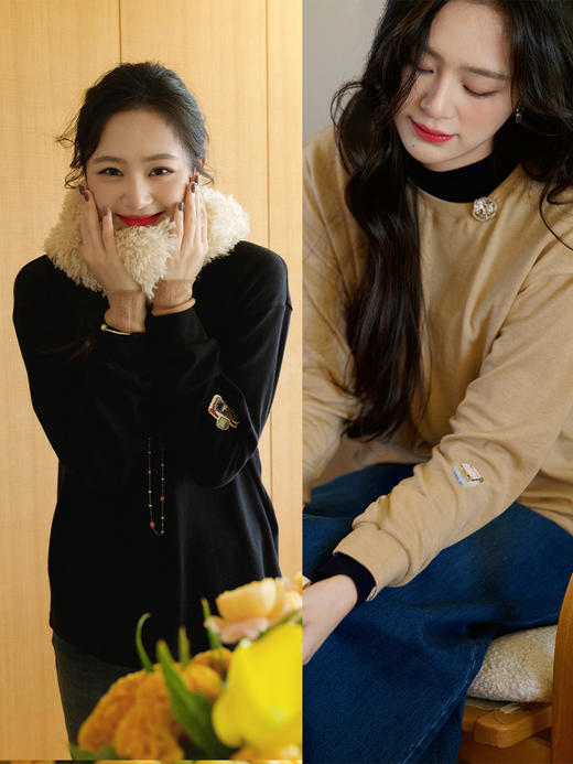 染秋十福 暖乎乎十色香软 趣味刺绣 可水洗宽松圆领羊毛衫 商品图2