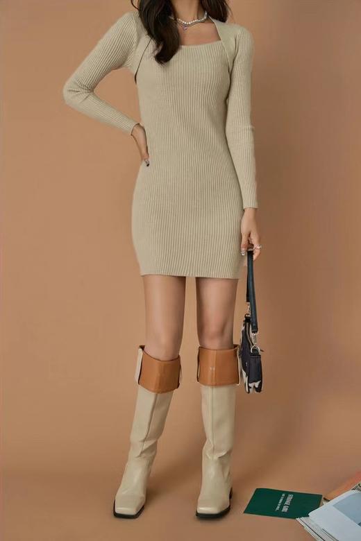 Other Mix 气质方领修身包臀针织连衣裙 14718 商品图6