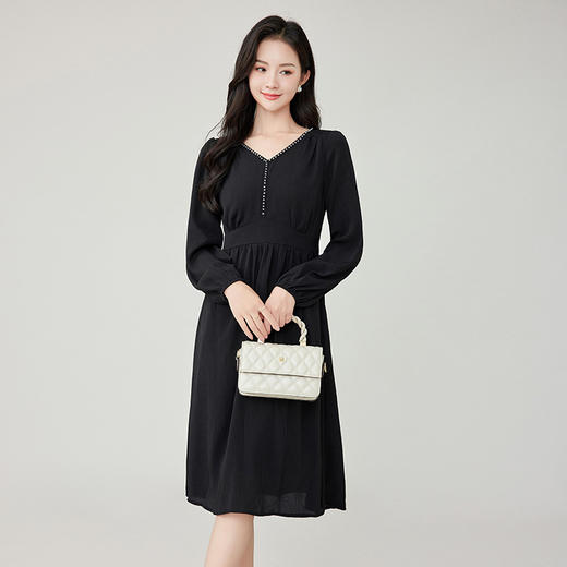 奢姿2025春装新款大码女装灯笼袖花边裙子胖妹妹气质V领连衣裙9933825895 商品图1