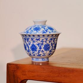 【怀宣临古】青花明成化缠枝莲二才盖碗130CC