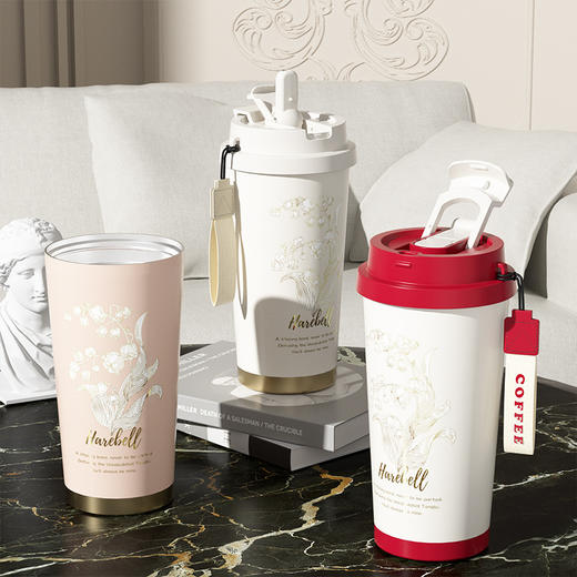 【鎏金铃兰，赴一场倾心邂逅】贵族风咖啡保温杯 内胆316不锈钢 商务办公咖啡杯 学生喝水杯子-QQ 商品图2