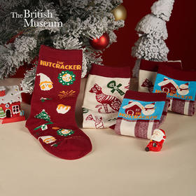 大英博物馆圣诞系列提花袜子中筒袜红色 格纹提花袜子中筒袜 盖亚安德森猫系列提花袜子中筒袜米色