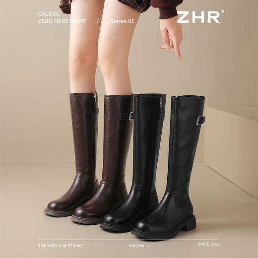 ZHR则则厚底扣带长筒靴2024新款英伦骑士靴百搭显瘦加绒长靴女靴 商品图2