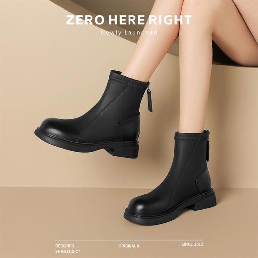 ZHR则则复古气质厚底粗跟短靴女靴2024冬季新款百搭加绒靴子女鞋 商品图8