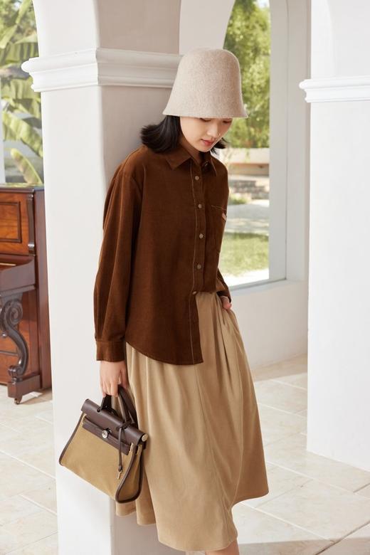 Kai & Kiera 简约设计感灯芯绒复古翻领上衣 19414 商品图1