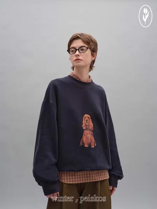 shyshystill/shy202408053/棕色自然卷小狗趣味图案印花宽松百搭卫衣 商品图3