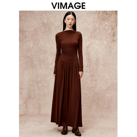 VIMAGE纬漫纪修身显瘦舒适休闲长裙连衣裙冬季新款V2207833 商品图5