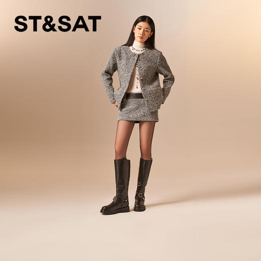 星期六复古扣饰美腿长筒骑士靴SSC4117414 商品图1