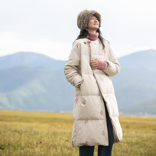 牧衣游原创 匹绣厚实棉麻羽绒服长外套------渡月间 商品图0