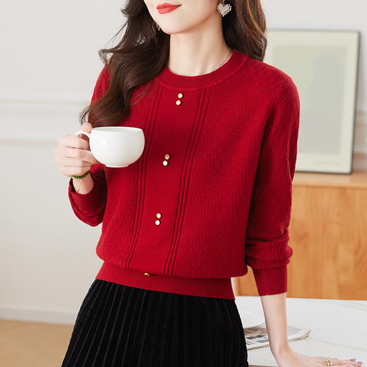 CC-27-24176红色短款毛衣女秋冬2024新款冬季高腰针织上衣时尚洋气时髦打底衫 商品图0