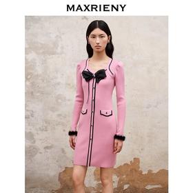 MAXRIENY秋小香风连衣裙撞色针织毛呢修身秋冬(货号:MS88DR510)