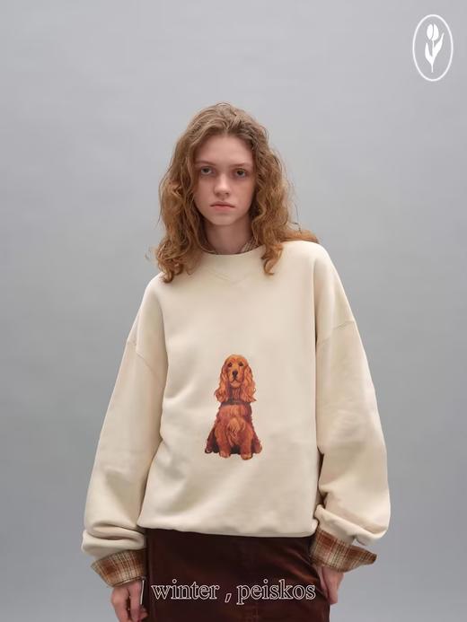 shyshystill/shy202408053/棕色自然卷小狗趣味图案印花宽松百搭卫衣 商品图2