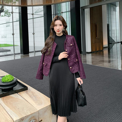 奢姿2025秋季新款大码女装外套连衣裙套装胖妹妹洋气小香风两件套9943891549 商品图2