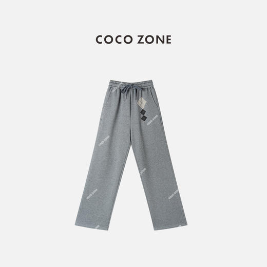 COCO ZONE 100棉菱格小众休闲裤松紧腰直筒裤CC2D2597 商品图0