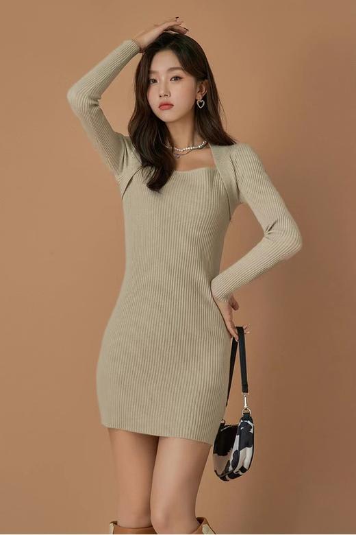 Other Mix 气质方领修身包臀针织连衣裙 14718 商品图0