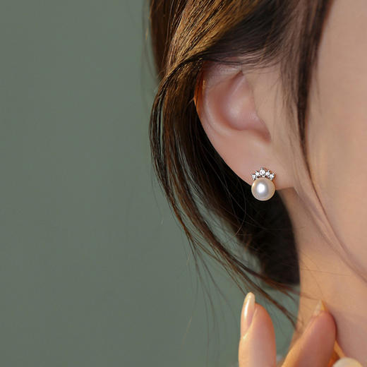 Winy925纯银优雅皇冠耳钉轻奢小众高级感珍珠耳饰送女友送闺蜜节日生日礼物 商品图6