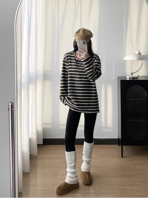 全国包邮】加厚双面糯米绒慵懒长袖条纹T 😘❤巨巨巨保暖姐妹♀ 🌈面料软绵绵的，双面毛绒亲肤透气不扎人❗️❗️ 👏🏻手感细腻又舒服，上身慵懒感十足❗️ 商品图2