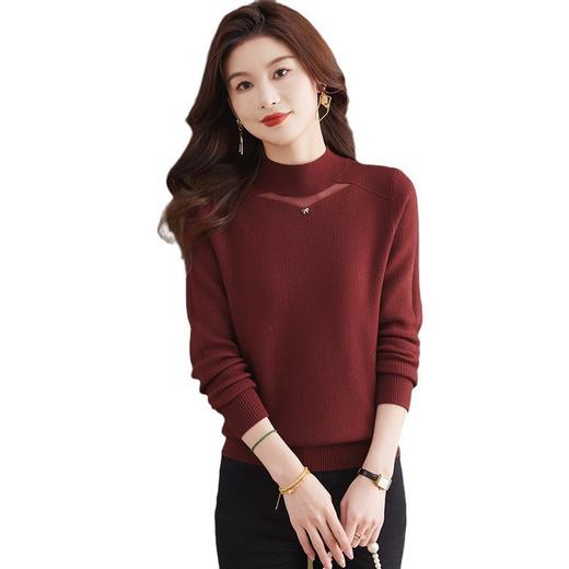 CC-MY-9332女士一体绒打底衫秋冬季新款加绒厚款半高领网纱洋气毛衣 商品图4