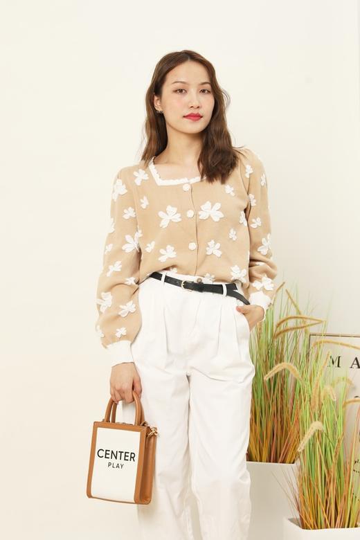 Stay2Weeks 法式复古方领提花针织衫 14885 商品图0