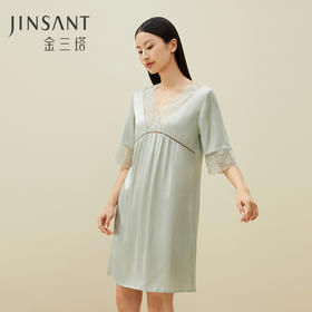 金三塔真丝睡裙女蕾丝短袖100%桑蚕丝性感可外穿睡衣家居服   YSFBA323（限价款）