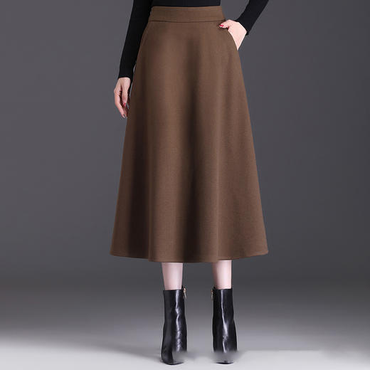 MYX-JYM-55300-L中长款纯色简约时尚大摆A字裙2022年秋款松紧腰气质修身半身裙 商品图2