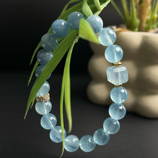 双色海蓝宝方糖手链  珠径10 商品图3