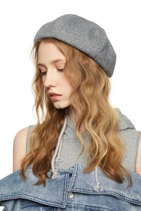 AVA 灰色人字纹贝雷帽 7952