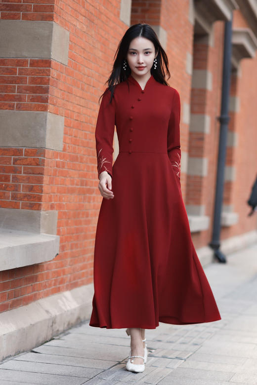 逸红颜明月优选 #新年好运针织裙【红竹】细腻金色竹叶绣花，中式清雅奢华，惊艳显瘦! 商品图9