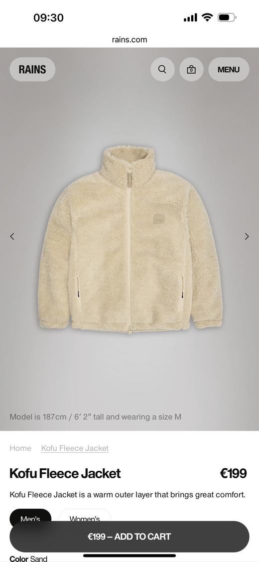 特价Rains厚款毛猴大衣Kofu fleece jacket T2男女同款 商品图4