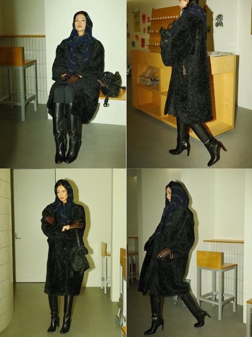 HIDEMI 极简方圆头进口牛皮高筒高跟长靴马靴 黑色牛皮\擦色酒红 商品图4