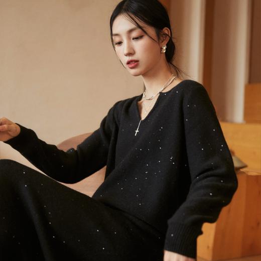 【Ma*a同款】SUSX 美利奴羊毛混纺桑蚕丝 亮钻针织上衣C12TJ-99936S（3-7天发货） 商品图1