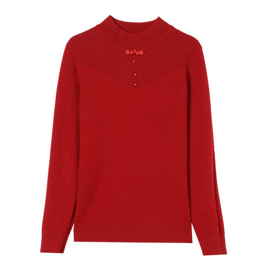 CC-MY-9333一体绒厚款打底衫女加绒冬季新款半高领钉珠中式盘扣毛衣 商品图4