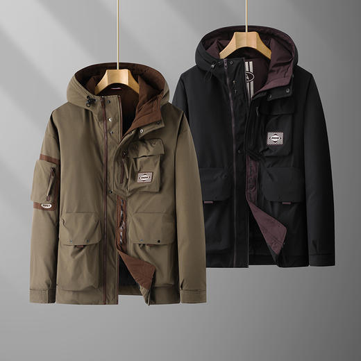 【特大码】【新款DPX】大依优型大码潮款工装连帽羽绒服鸭绒外套休闲胖子大码男休闲宽松加肥加大上衣300斤 商品图1