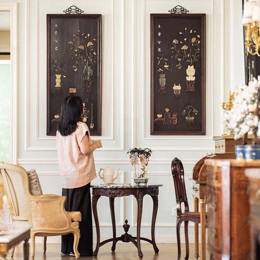 【已售】独角鹿西洋古董 20世纪初中国出品博古清供主题木胎百宝嵌挂屏一对 商品图2