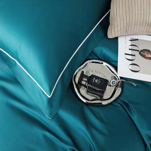 莱生活  全棉贡缎四件套-孔雀蓝/银空灰  200*230cm 商品图3