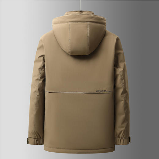 半身缘男装 冬季门襟下摆撞色防风保暖中长款连帽羽绒服2359 商品图4