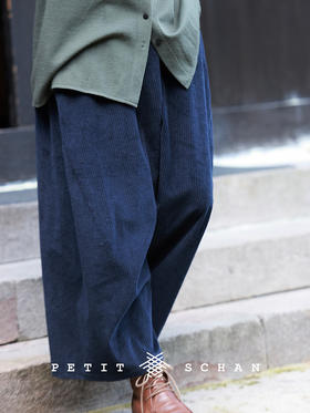 奶奶裤 纯棉立裁活褶松紧裤阔腿萝卜裤