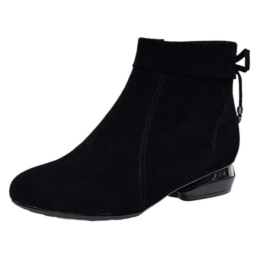 SYZM6880 真皮圆头低跟短靴2024年秋新款百搭单靴黑色瘦瘦靴绒面磨砂皮女靴 商品图4