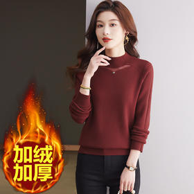 CC-MY-9332女士一体绒打底衫秋冬季新款加绒厚款半高领网纱洋气毛衣