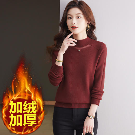 CC-MY-9332女士一体绒打底衫秋冬季新款加绒厚款半高领网纱洋气毛衣 商品图0