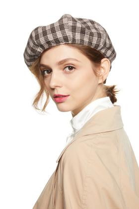 AVA 棕色格纹复古贝雷帽 7794