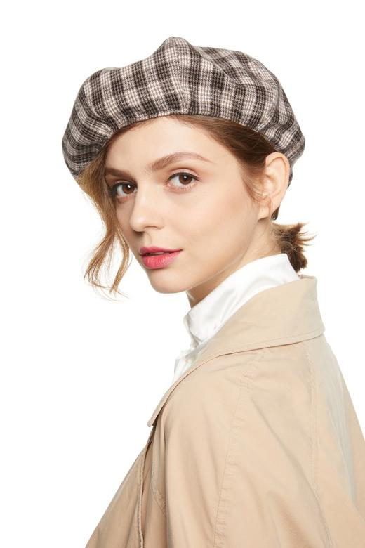 AVA 棕色格纹复古贝雷帽 7794 商品图0