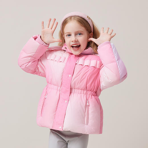 mettekids儿童羽绒服2024秋冬新款女童90白鹅绒渐变气质收腰外套 商品图4