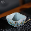 问鼎汝瓷鼎峰系列紫金釉老款四方杯（莲花描金） 商品缩略图3