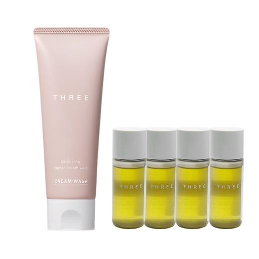 THREE 萃润洁面礼包（THREE平衡萃润洁颜霜100g+THREE起泡网+平衡卸妆油28ml*4） 商品图0