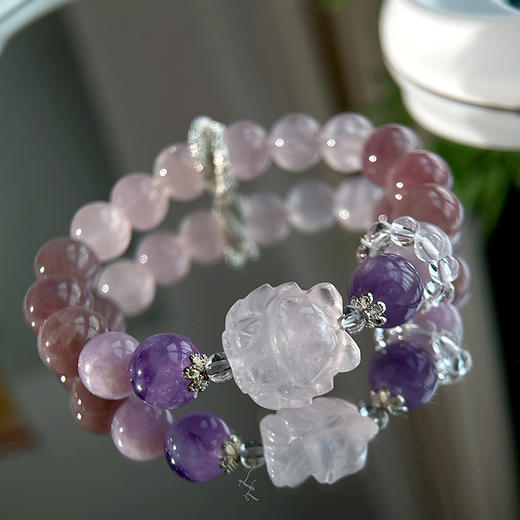 九紫手链，珠子包括深紫，熏衣草紫晶、草莓晶、粉晶 珠径10 商品图0