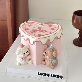 【爱心奶油小狗（B款）】叮当CAKE爆款生日蛋糕-鲜果奶油蛋糕