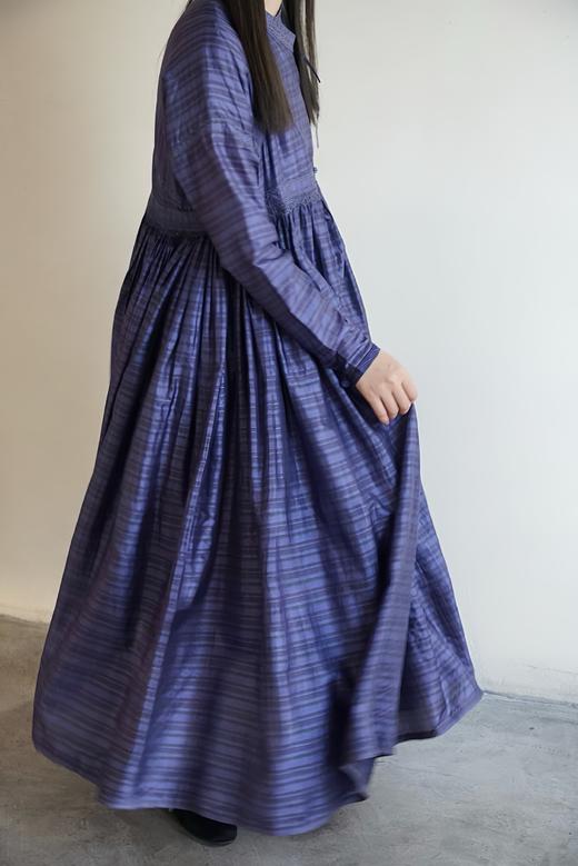 MAKU textiles｜真丝刺绣格纹交叠式连衣裙 商品图1