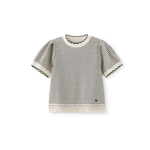 【商场同款】英氏女童T恤短袖夏季荷叶领条纹T恤休闲透气2025新款 商品图4