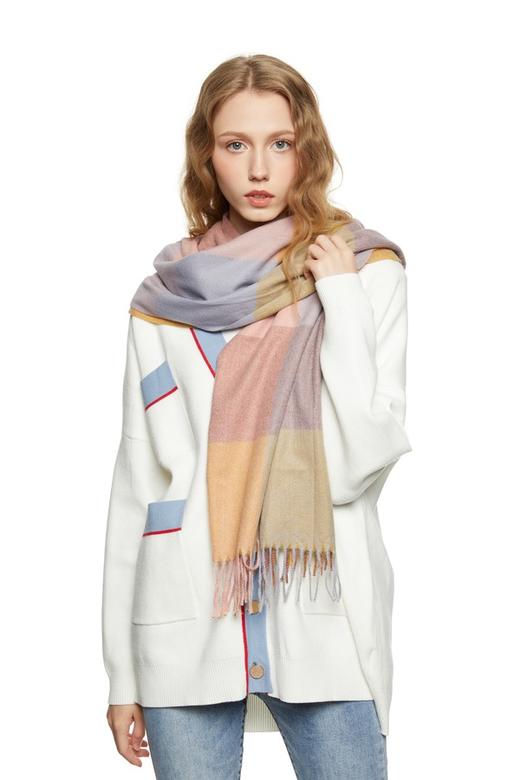 AVA 格纹流苏色织羊绒围巾 7954 商品图0